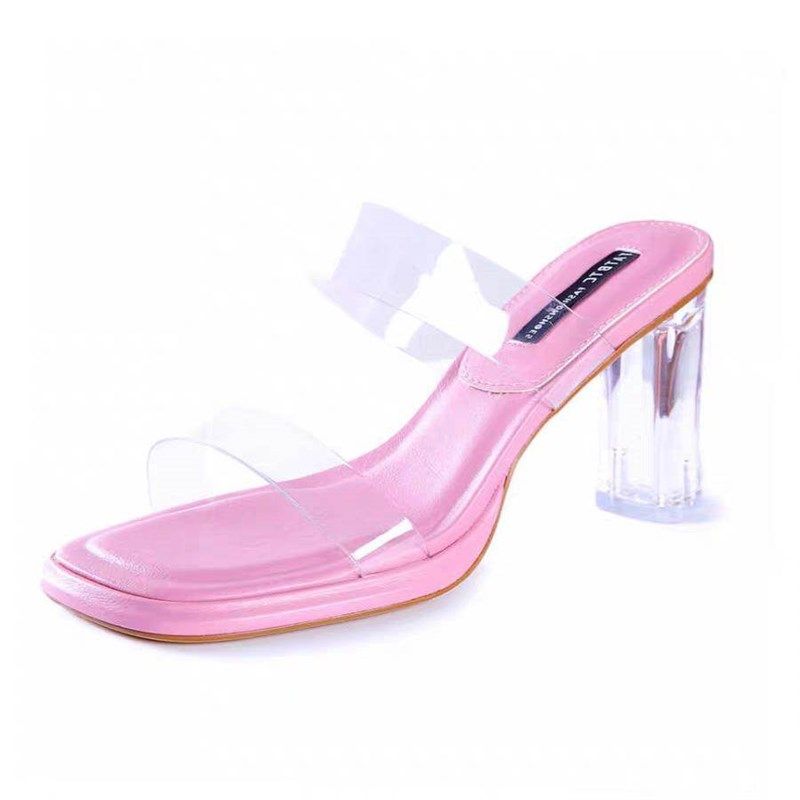 透明水晶跟高跟拖鞋女2025夏季新款踩J屎感外穿一字带露趾粗跟凉,女鞋,一字拖,淘宝优惠券,粉丝福利购,淘宝优惠卷