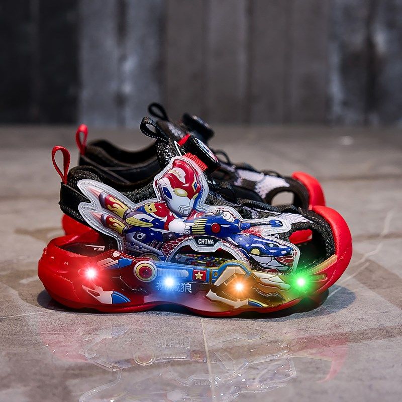 2025年新款夏季机械q狼男孩亮灯凉鞋儿童发光纽扣男童透气运动凉,童鞋/婴儿鞋/亲子鞋,凉鞋,淘宝优惠券,粉丝福利购,淘宝优惠卷