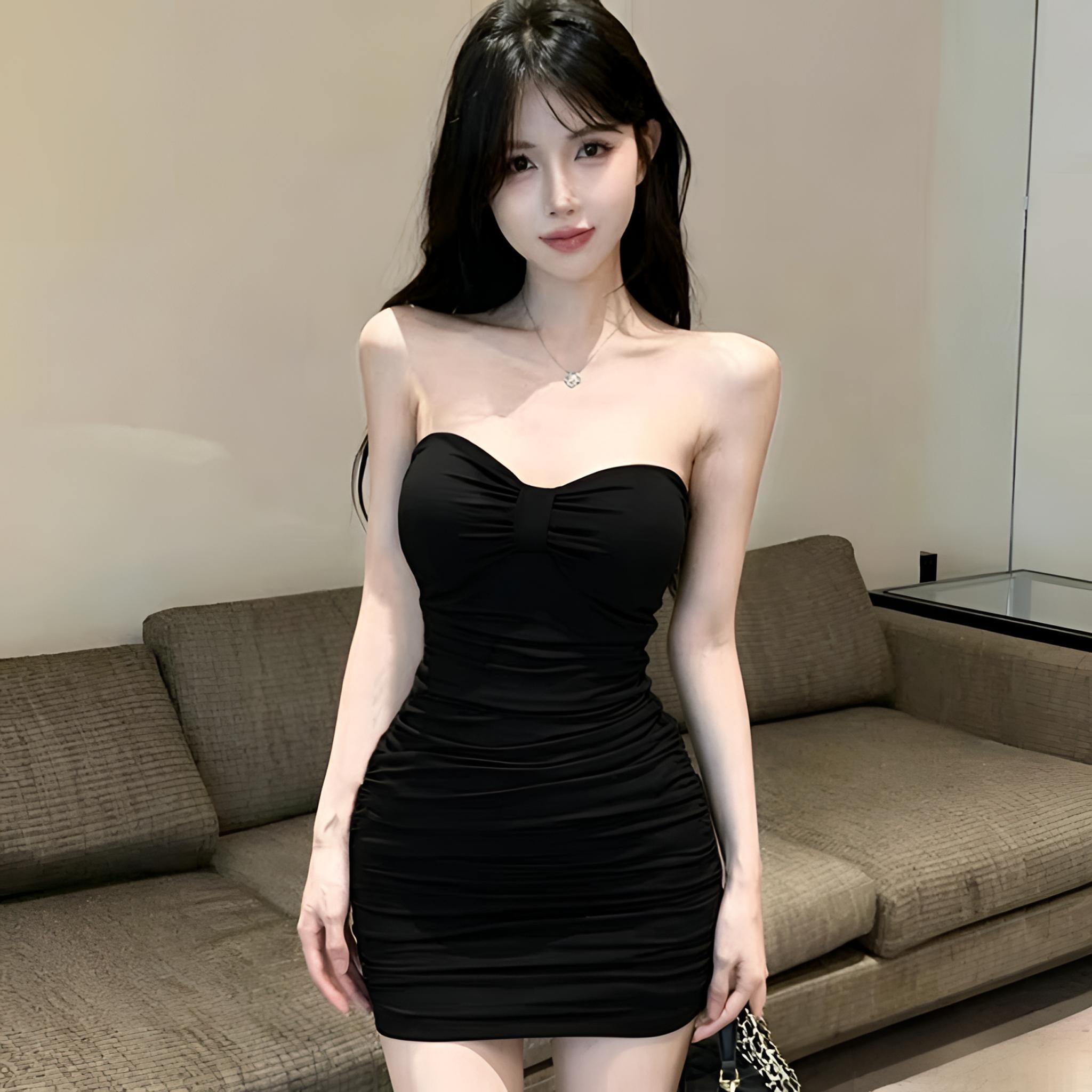 夏季纯欲性感带胸垫抹胸连衣裙图片