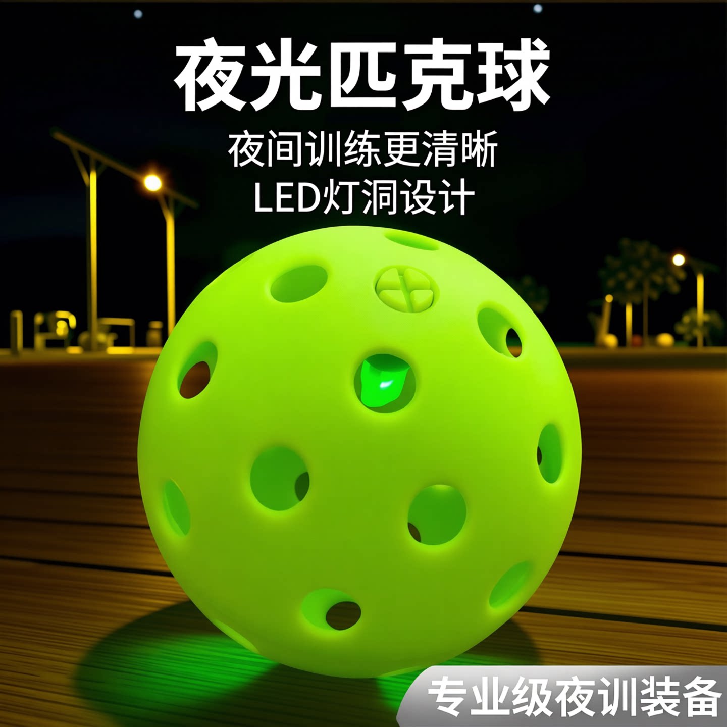 发光匹克球室外夜间训练球带灯洞洞球发光LED匹克球夜光匹克球