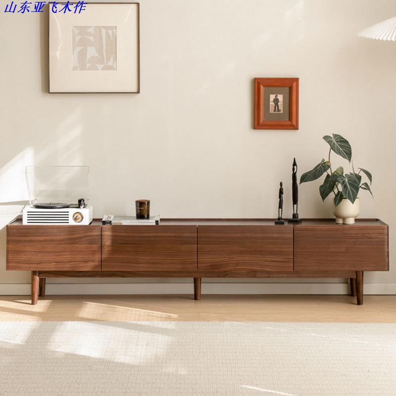 全实木电视柜现代简约客厅地台黑胡桃木高脚储物柜视听柜