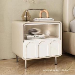 法式床头柜梳妆台新款多层床边柜免安装储物柜简约奶油一体木