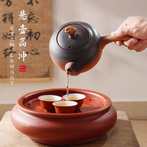 P66D潮州红泥风炉围炉煮茶壶户外泡茶家用陶瓷壶冬天明火烧木炭炉