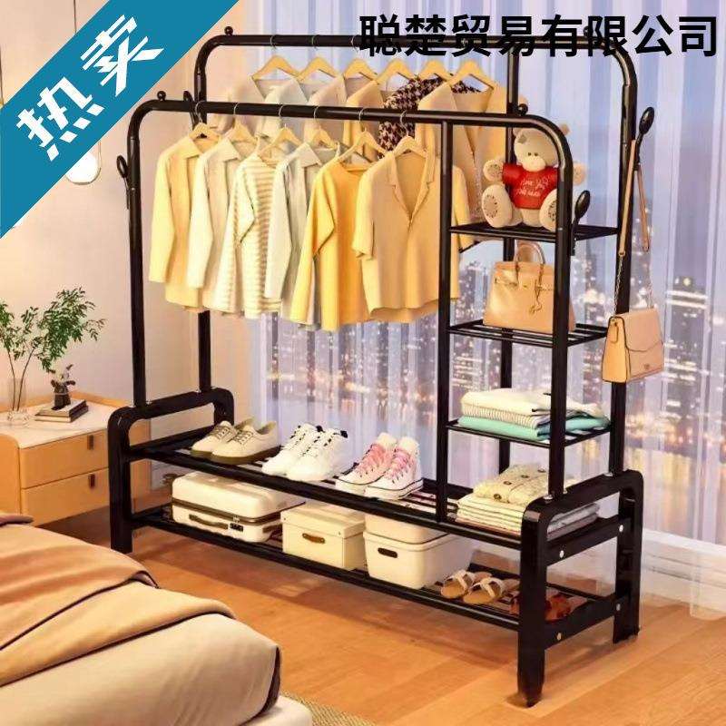 简易晾衣架室内落地家用可移动带轮网红加粗款落地晒衣架阳台衣架