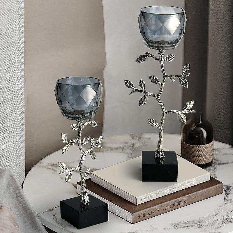北欧轻奢玻璃烛台样板间客厅玄关水晶摆件家用烛光晚餐浪漫蜡烛台