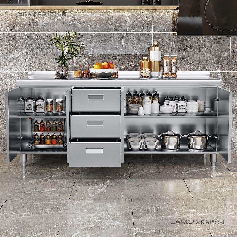 304整体不锈钢橱柜特厚厨房橱柜灶台柜一体家用水槽柜储物柜碗柜
