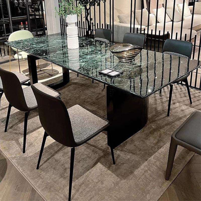 极简自然大花绿天然奢石家用别墅意式简约设计师样板房长方形餐桌