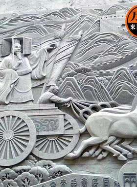 青石汉白玉浮雕制作古代人物将士士兵马车文化墙浮雕壁画石雕