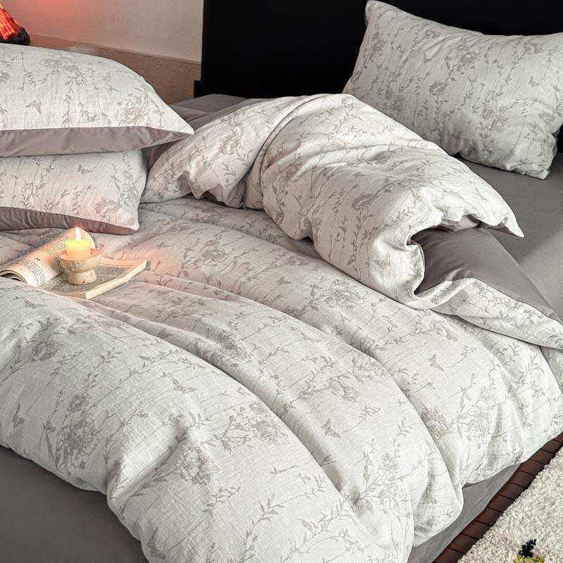 美式纯棉三层纱四件套A类100全棉提花被套轻奢床上用品床单三件套