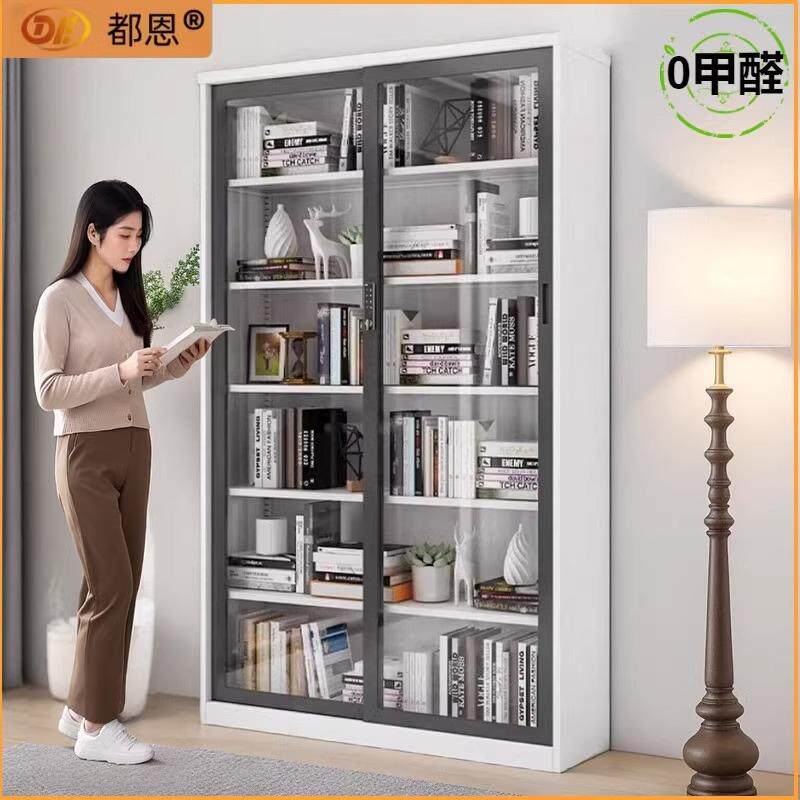 钢制推拉门书柜新款2024爆款防尘玻璃移门防尘展示柜带锁收纳柜子