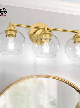 Ebay美式三头浴室镜前灯创意工业风玻璃壁灯3头铁艺梳妆台