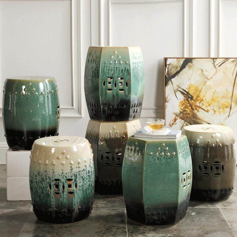 手工窑变鼓凳新中式陶瓷圆凳青花瓷古筝凳坐墩瓷凳子琴凳仿古