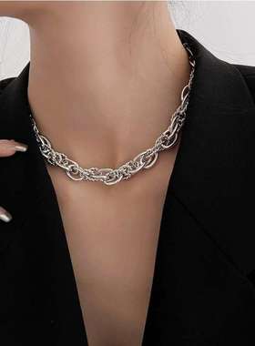 银色重工夸张项链女欧美小众复古高级感金属粗链条银饰颈链锁骨链