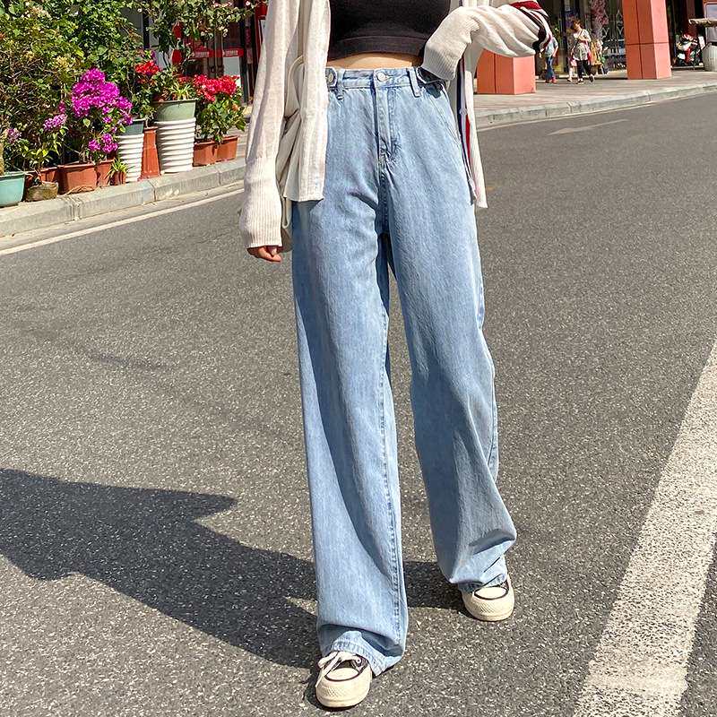 泫雅阔腿牛仔裤女高腰显瘦宽松小个子泫雅老爹裤垂感直筒拖地裤子