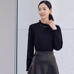 女2025秋长袖 针织衫 百搭纯色打底上衣 优雅气质泡泡袖 娜家商场同款