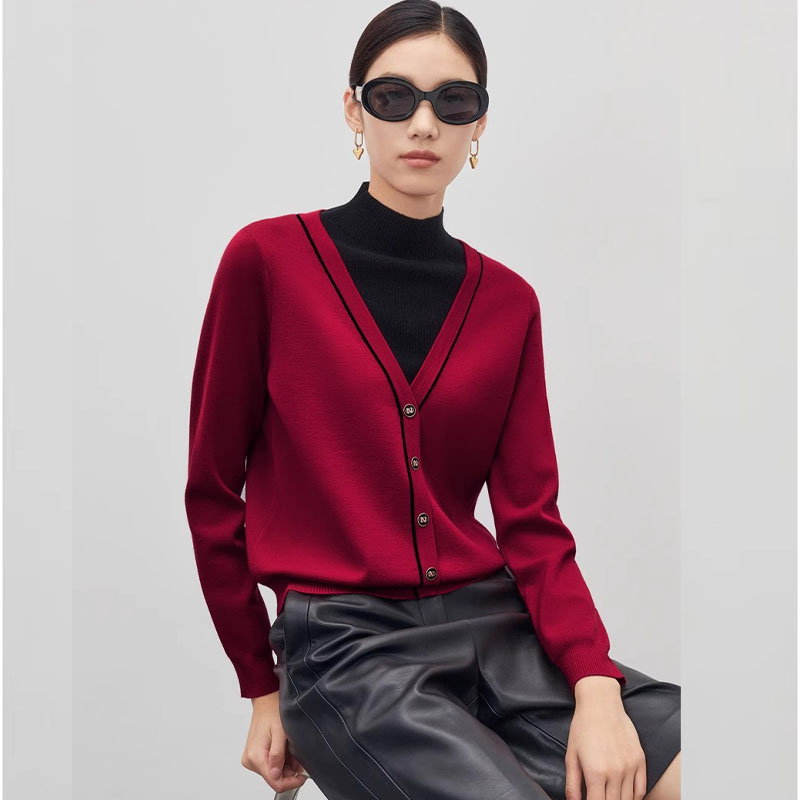 娜家奈同款时尚气质红色针织衫