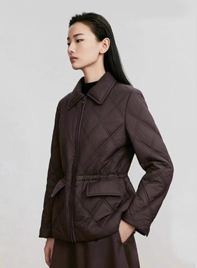 朗Z家女装2025冬新款轻薄款简约短款高端菱格羊毛棉衣棉服外套女