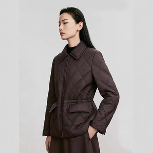 朗Z家女装2025冬新款轻薄款简约短款高端菱格羊毛棉衣棉服外套女