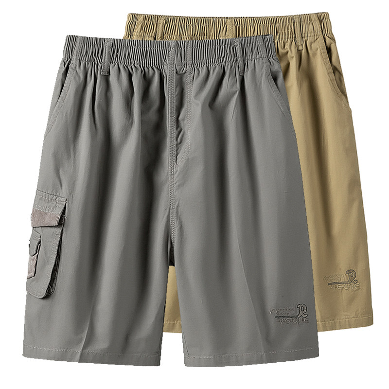 爸爸短裤男夏季外穿五分裤子中老年人宽松大码纯棉休闲中年沙滩裤