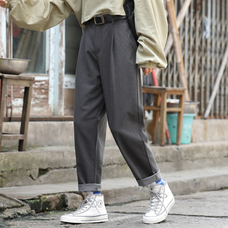 裤子女秋夏季灰色西装裤小个子直筒宽松垂感休闲显瘦九分大码胖mm