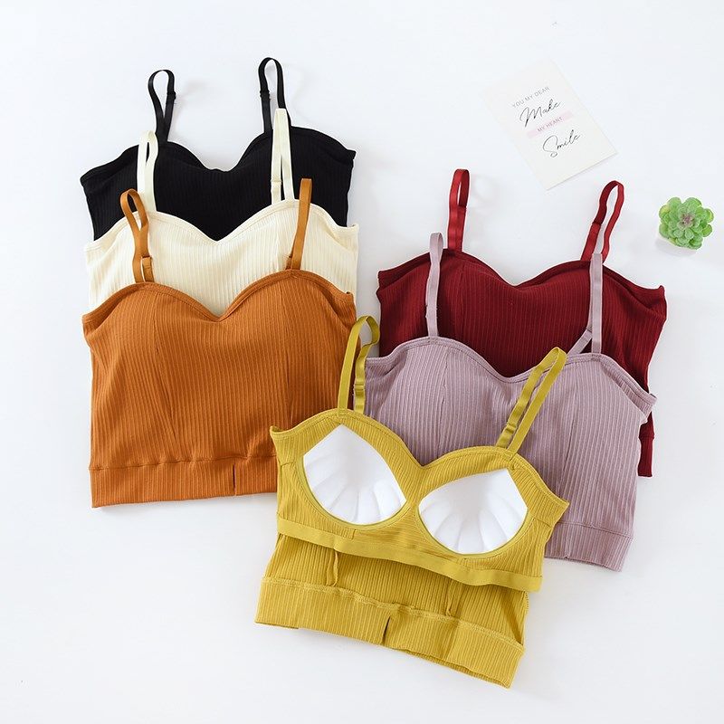 露脐小吊带背心女带胸垫黑色外穿夏网红西装内搭白色打底美背抹胸