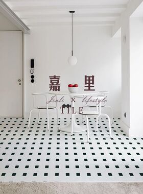 轻法式黑白格仿h地毯拼花阳台餐厅全瓷花砖300卫生间厨房玄关地砖