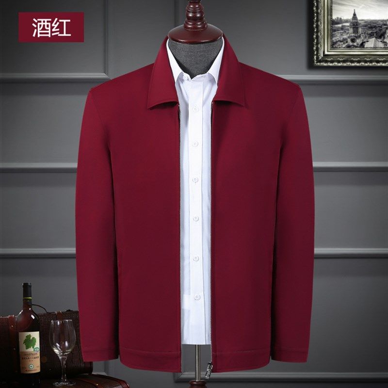 男装秋装中年男本命年大红色夹克爸爸中老年老人酒红色老年人外套,男装,夹克,淘宝优惠券,粉丝福利购,淘宝优惠卷