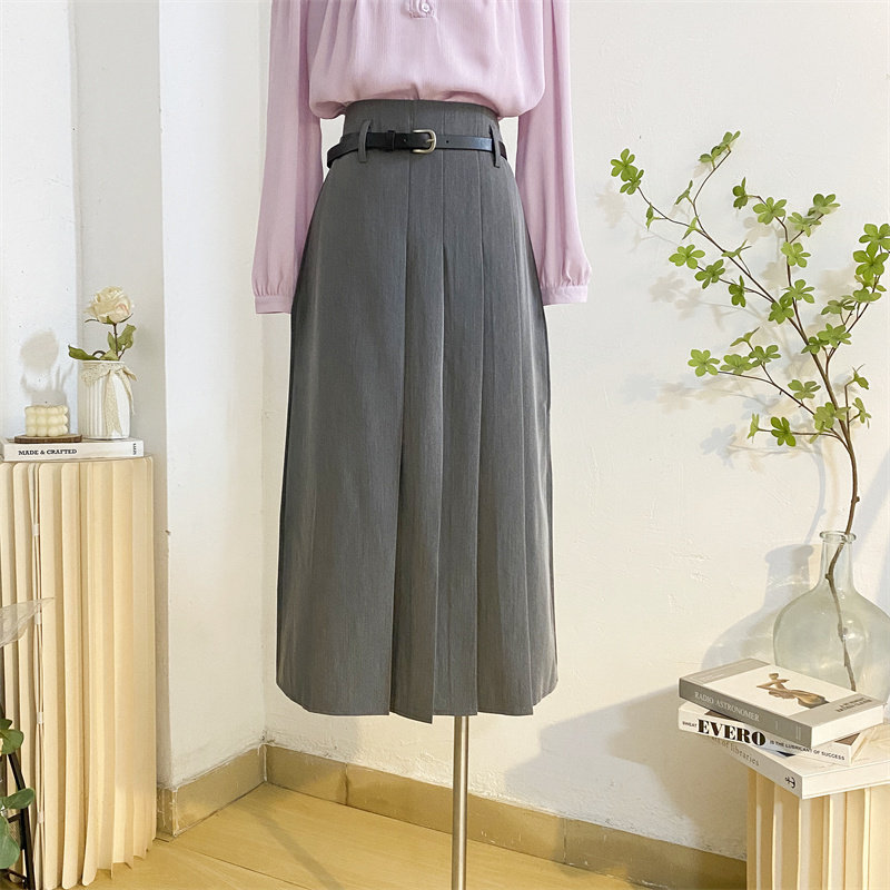 灰色西装百褶裙半身裙女2025春夏设计感高腰a字遮胯显瘦中长裙子