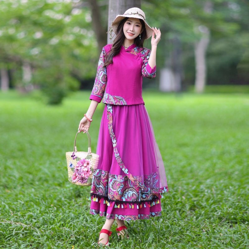 春秋民国女装改良旗袍上衣半身裙中国风复古唐装大码茶服棉麻套装