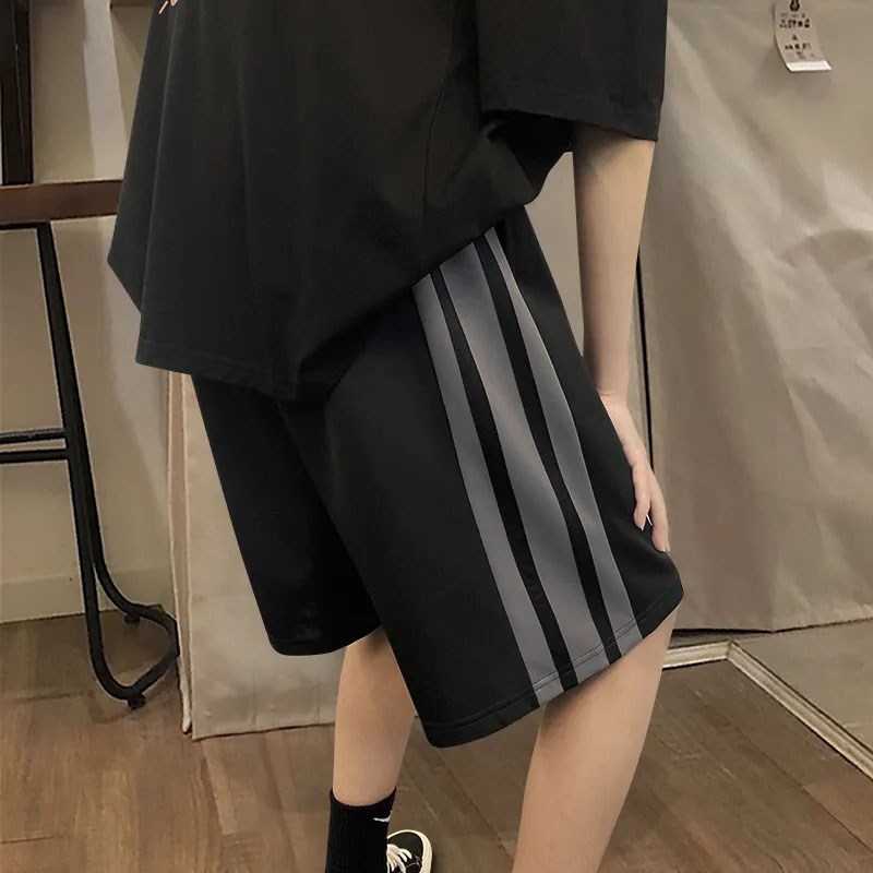 大码2-300斤复古美式五分裤子女夏季宽松直筒阔腿中裤休闲运动裤