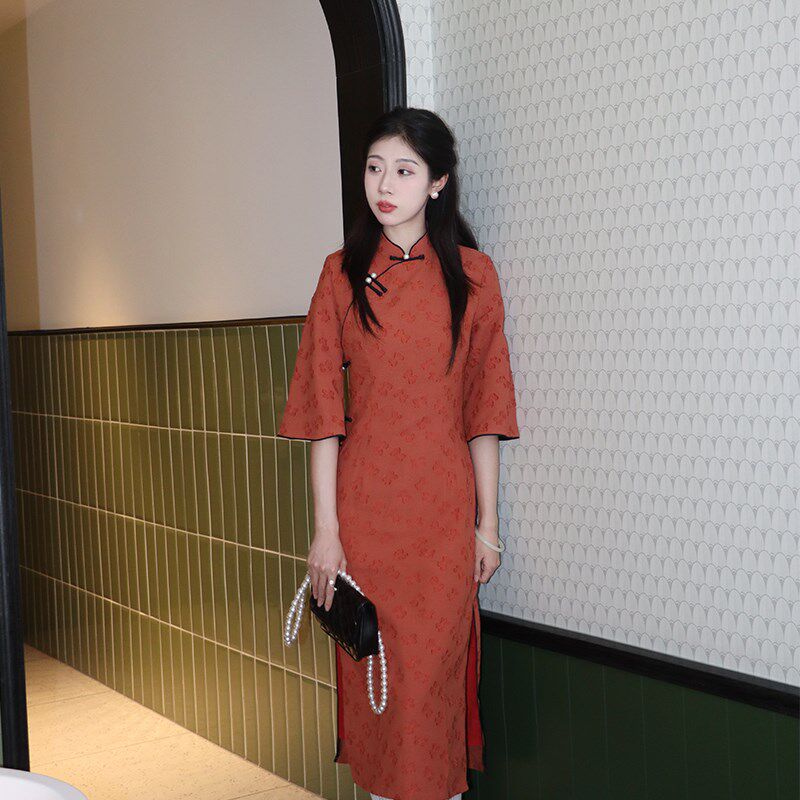 南橘改良国风旗袍新中式少女2025新款春夏年轻倒大袖长款气质优雅
