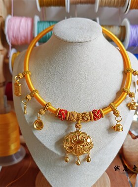 手工绕线多挂宝宝项圈锁骨链亲子款金锁银锁收纳新中式富贵满月礼