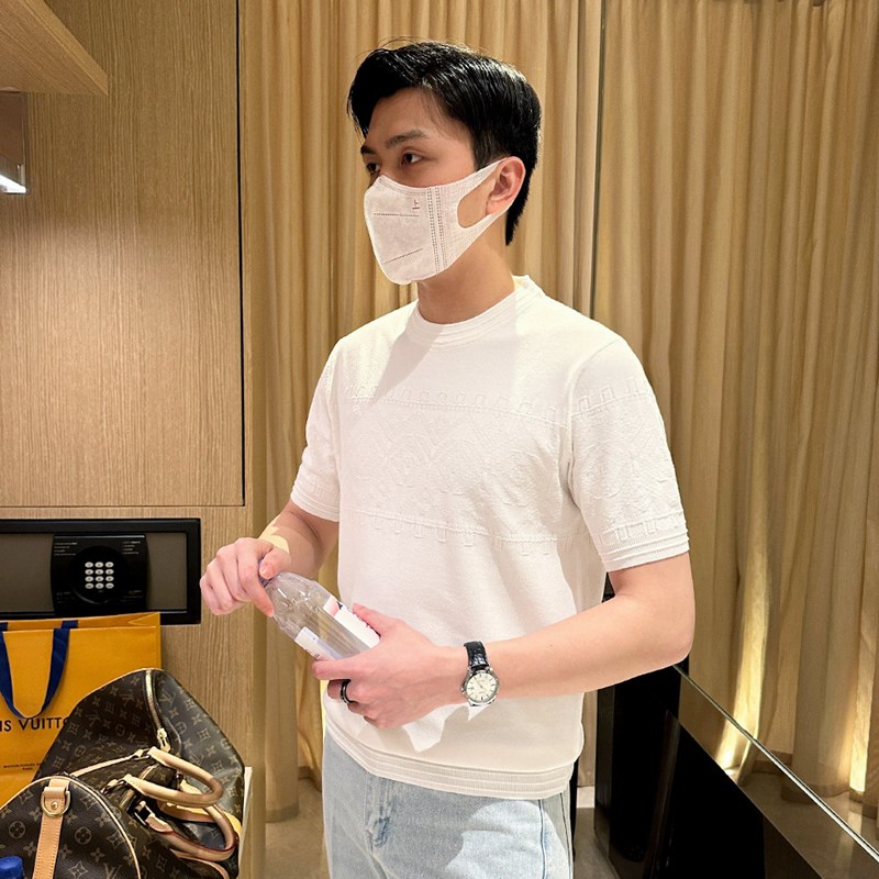 夏季新款白色衣服男款圆领衫体恤 高端定制纯色菱形提花短袖t恤男