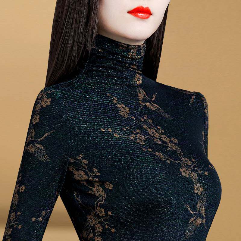蕾丝打底衫女高领秋冬长袖上衣加绒加厚春季保暖百搭修身洋气内搭