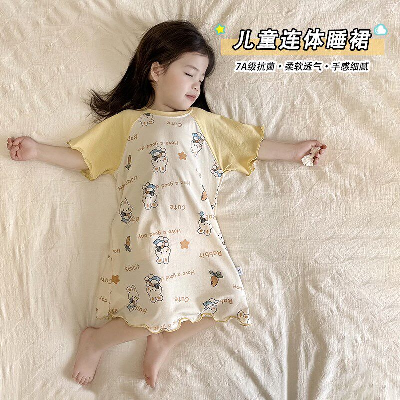 女童睡裙夏季A类棉薄款中小童小女孩居家服儿童睡衣可爱卡通睡裙