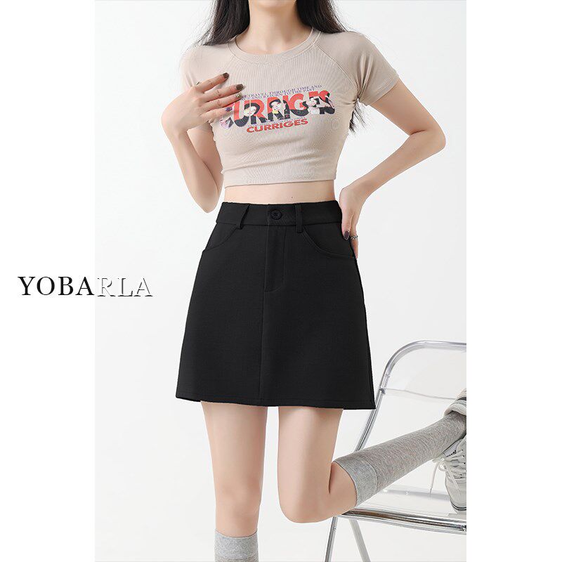 黑色西装短裙女夏季新款梨形身材胖mm大码高腰遮肚显瘦a字半身裙
