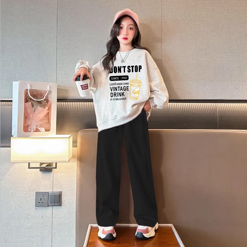 女童时尚卫衣套装春秋2024新款洋气大童女孩冬季加绒休闲两件套
