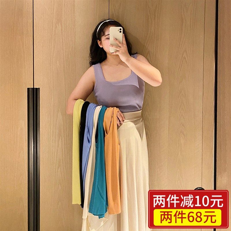 大杨微胖MM夏季新款韩版针织吊带背心女宽肩带百搭无袖内搭上衣潮
