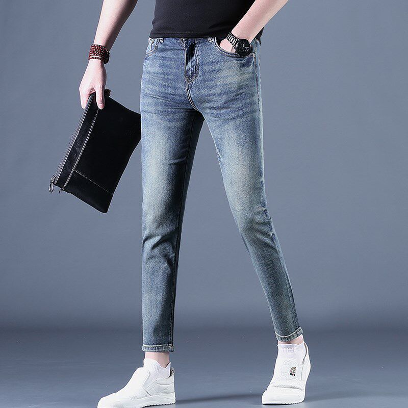 九分裤男士牛仔裤夏款潮流修身弹力小脚9分休闲裤夏天薄款男裤子