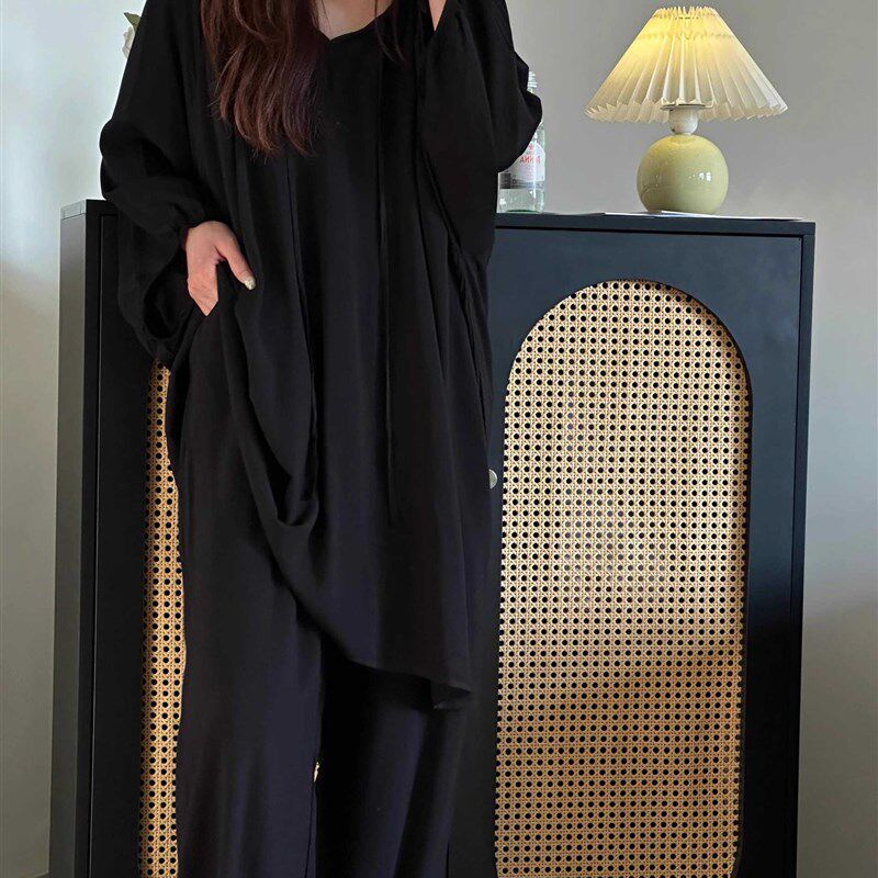 法式复古绵绸睡衣女秋冬季新款高级感纯色长袖长裤家居服大码套装
