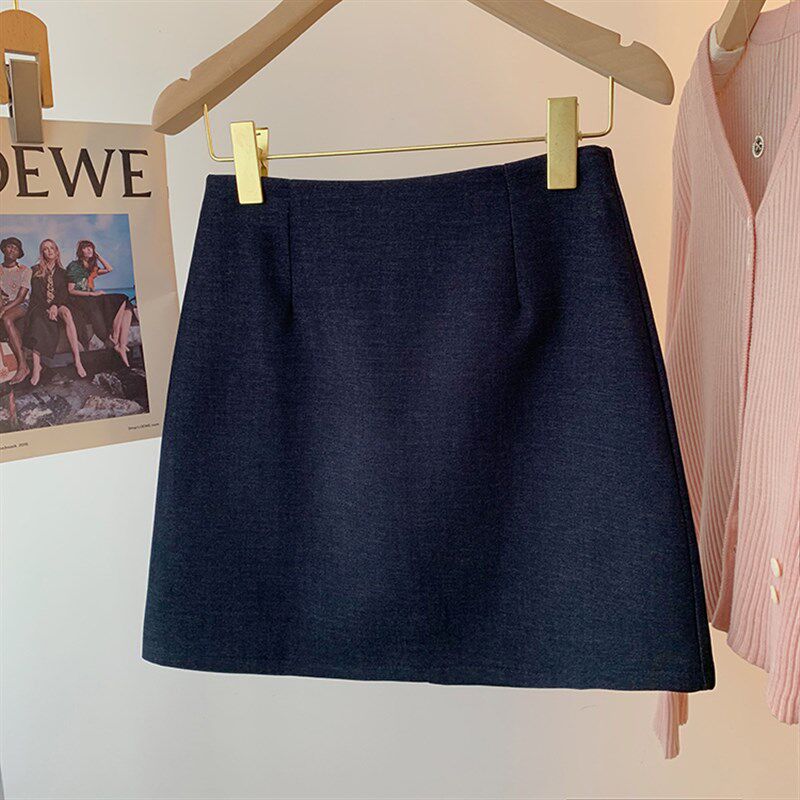 牛仔蓝色高腰a字显瘦打底包臀半身裙女春秋季外穿小个子短裙薄款