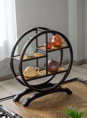 圆形三层多宝阁茶杯架子茶y具收纳架茶桌紫砂壶摆放架博古架