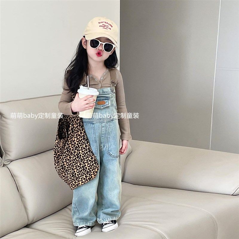 女童复古牛仔背带裤2024春季新款儿童韩系洋气阔腿裤宝宝百搭长裤,童装/婴儿装/亲子装,裤子,淘宝优惠券,粉丝福利购,淘宝优惠卷