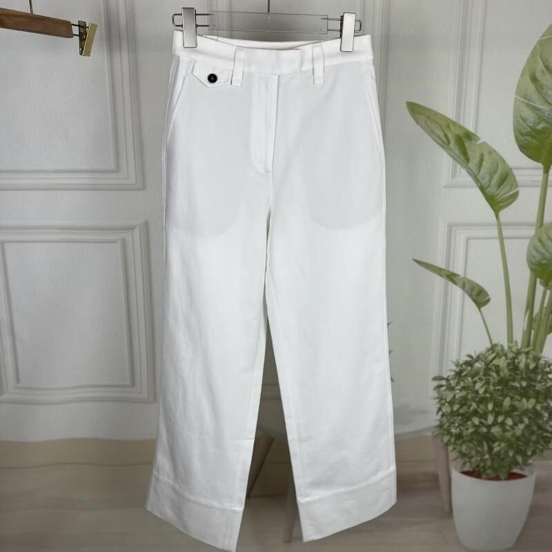 女士外贸白色原料橡筋腰拉链棉麻混纺舒适休闲气质百搭直筒西裤