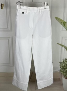 女士外贸白色原料橡筋腰拉链棉麻混纺舒适休闲气质百搭直筒西裤