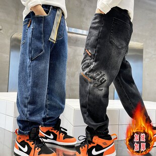 新款冬季男童加绒一体绒牛仔裤薄款加厚裤子外穿棉裤一条过冬洋气