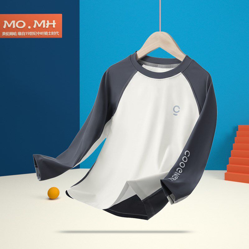 夏季新款男童速干衣圆领运动t恤衫休闲防晒衣儿童打底衫长袖上衣