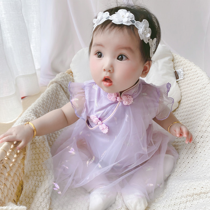 网红婴儿衣服宝宝夏装女连体旗袍公主满月包屁春秋装百天薄款夏季