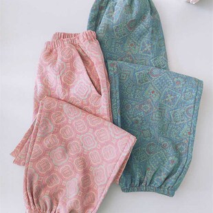 睡裤女夏可外穿复古风提花灯笼裤春秋纯棉纱布薄款宽松长裤家居裤