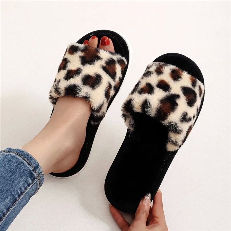 Autumn Winter Lenopard Print Slippers Women's Fashion Plush